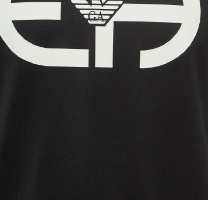 Emporio ARMANI Camiseta negra r-EAcreate Logo Print Tencel Cuello redondo L Negro en venta