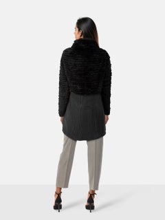 Emporio Armani Black Rabbit Fur & Leather Long Coat Size XL