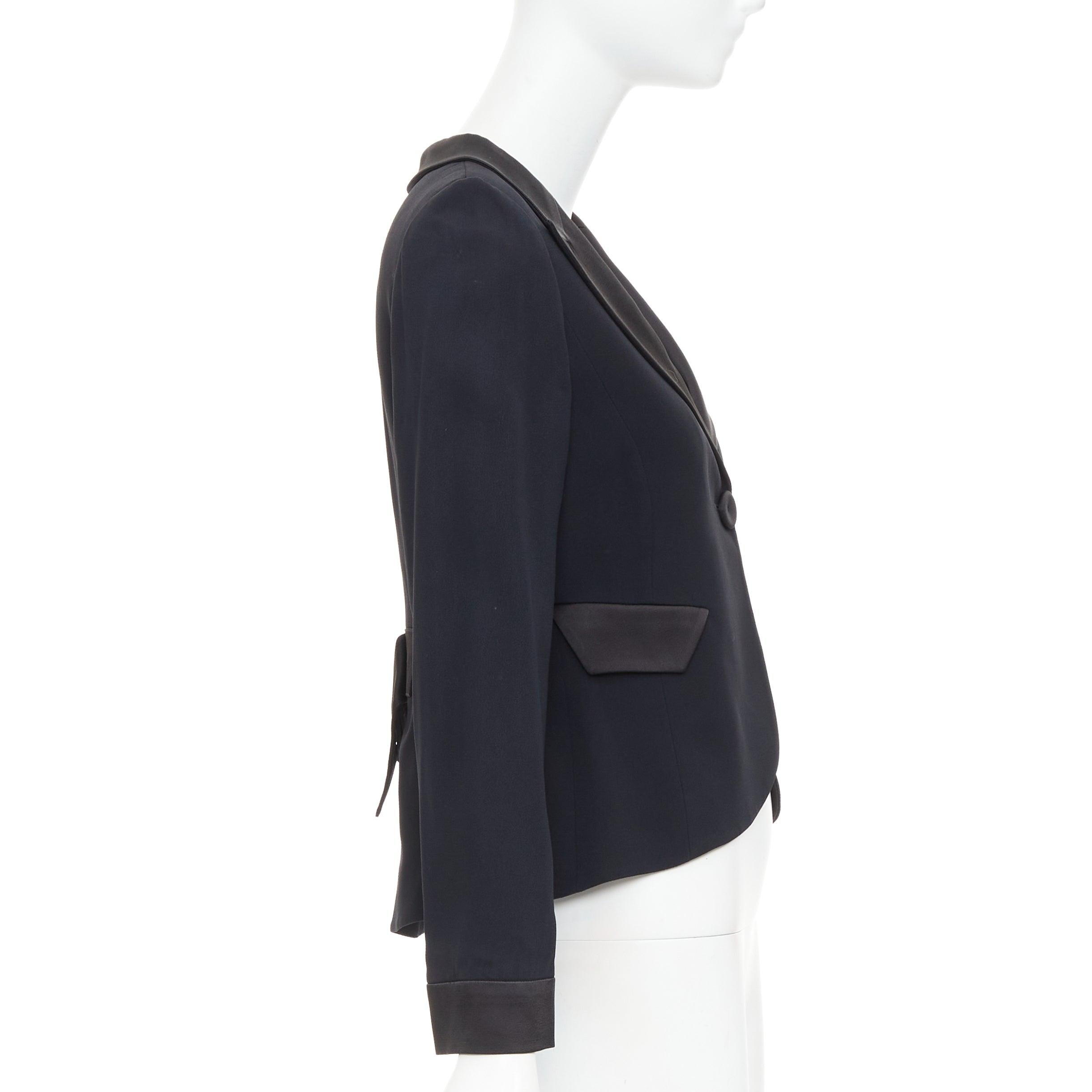 EMPORIO ARMANI black satin peak lapel cropped tuxedo blazer IT40 S In Good Condition For Sale In Hong Kong, NT