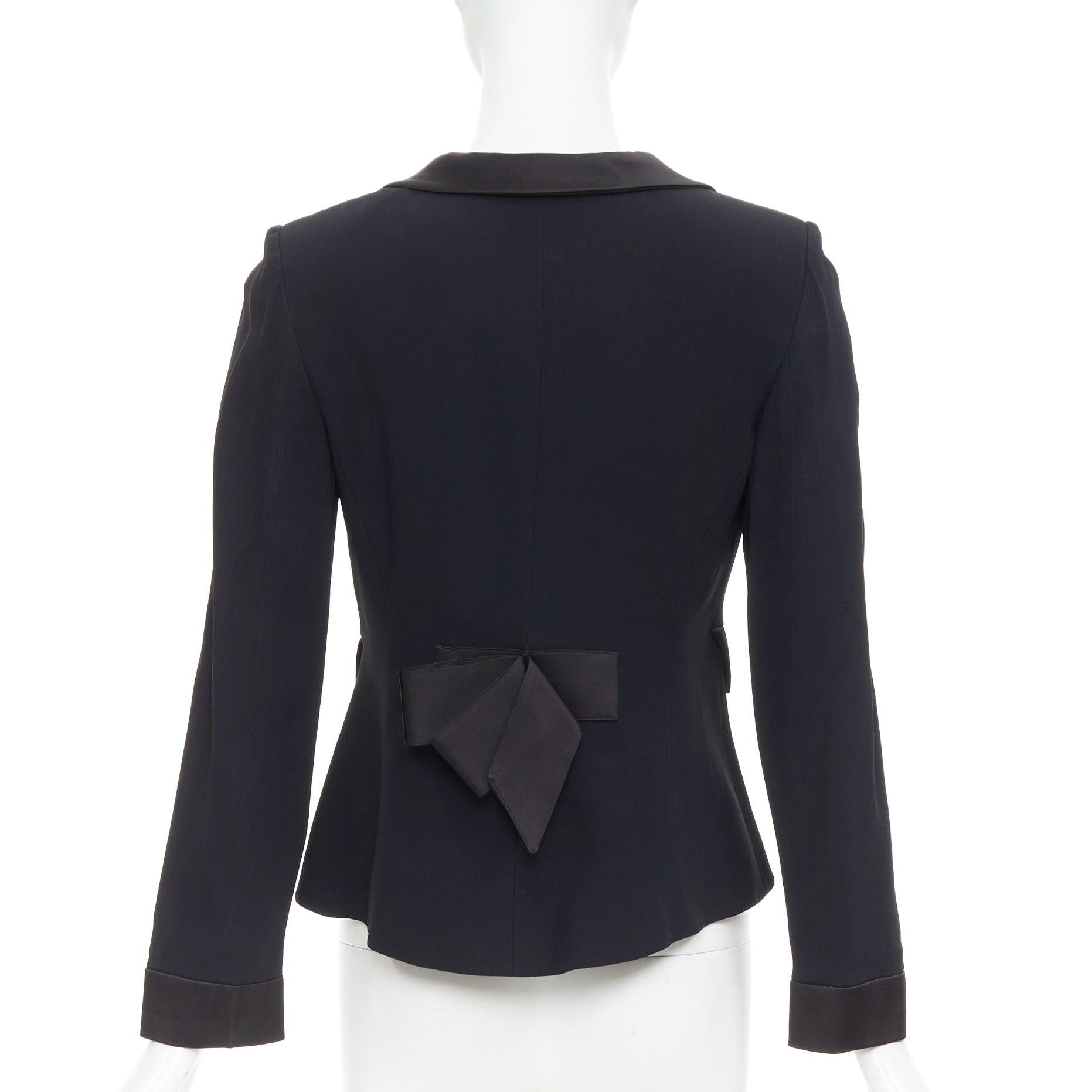 Women's EMPORIO ARMANI black satin peak lapel cropped tuxedo blazer IT40 S For Sale