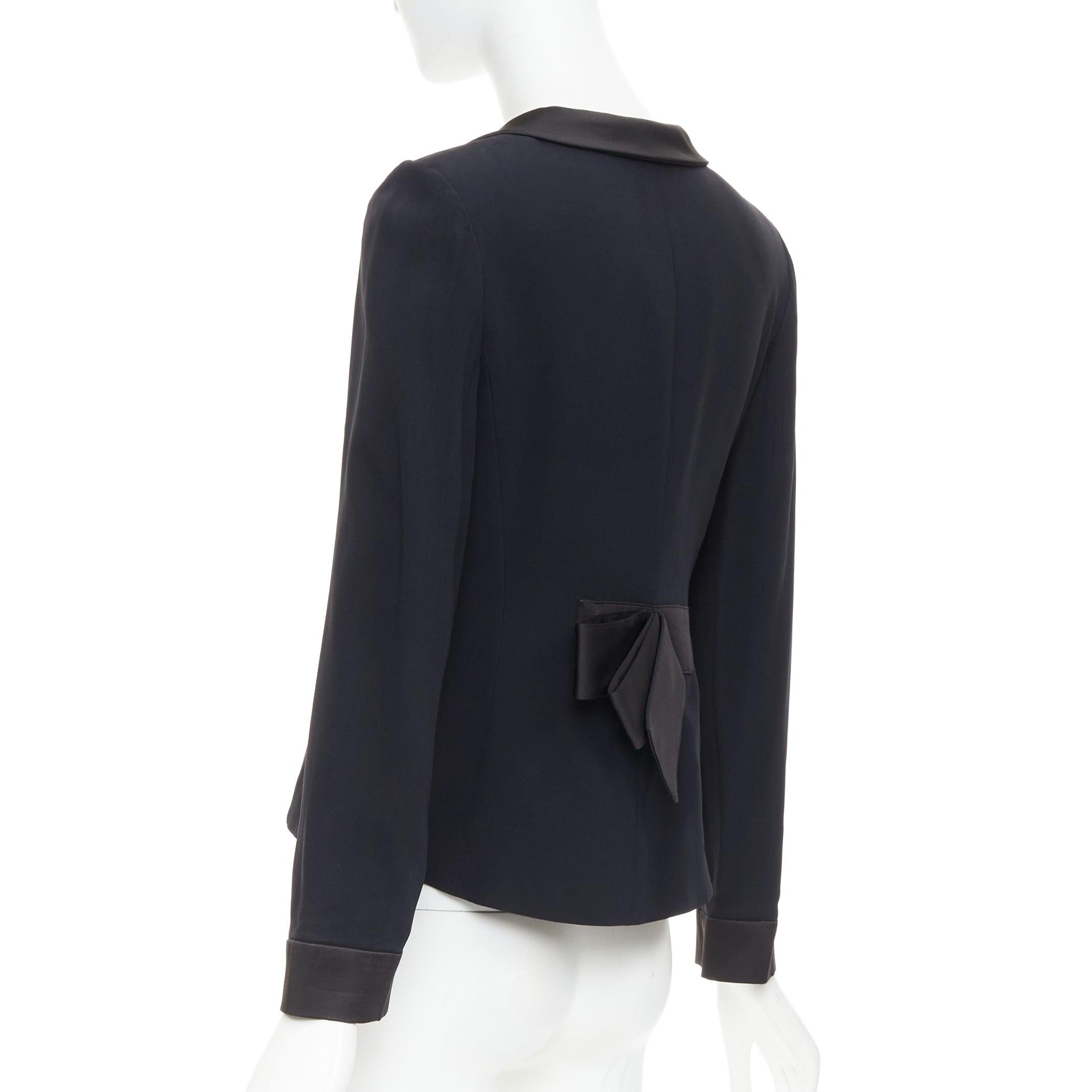 EMPORIO ARMANI black satin peak lapel cropped tuxedo blazer IT40 S For Sale 1