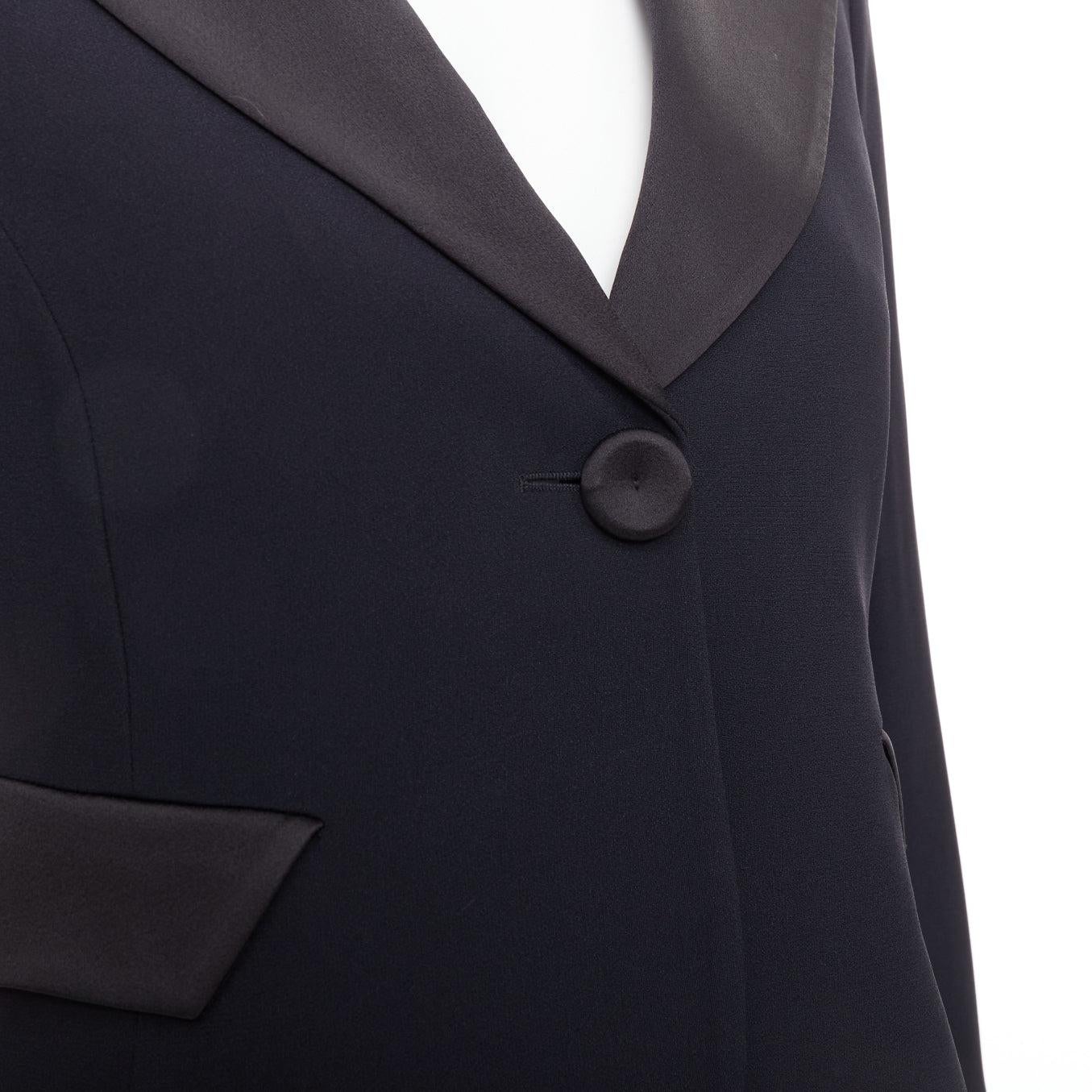 EMPORIO ARMANI black satin peak lapel cropped tuxedo blazer IT40 S For Sale 2