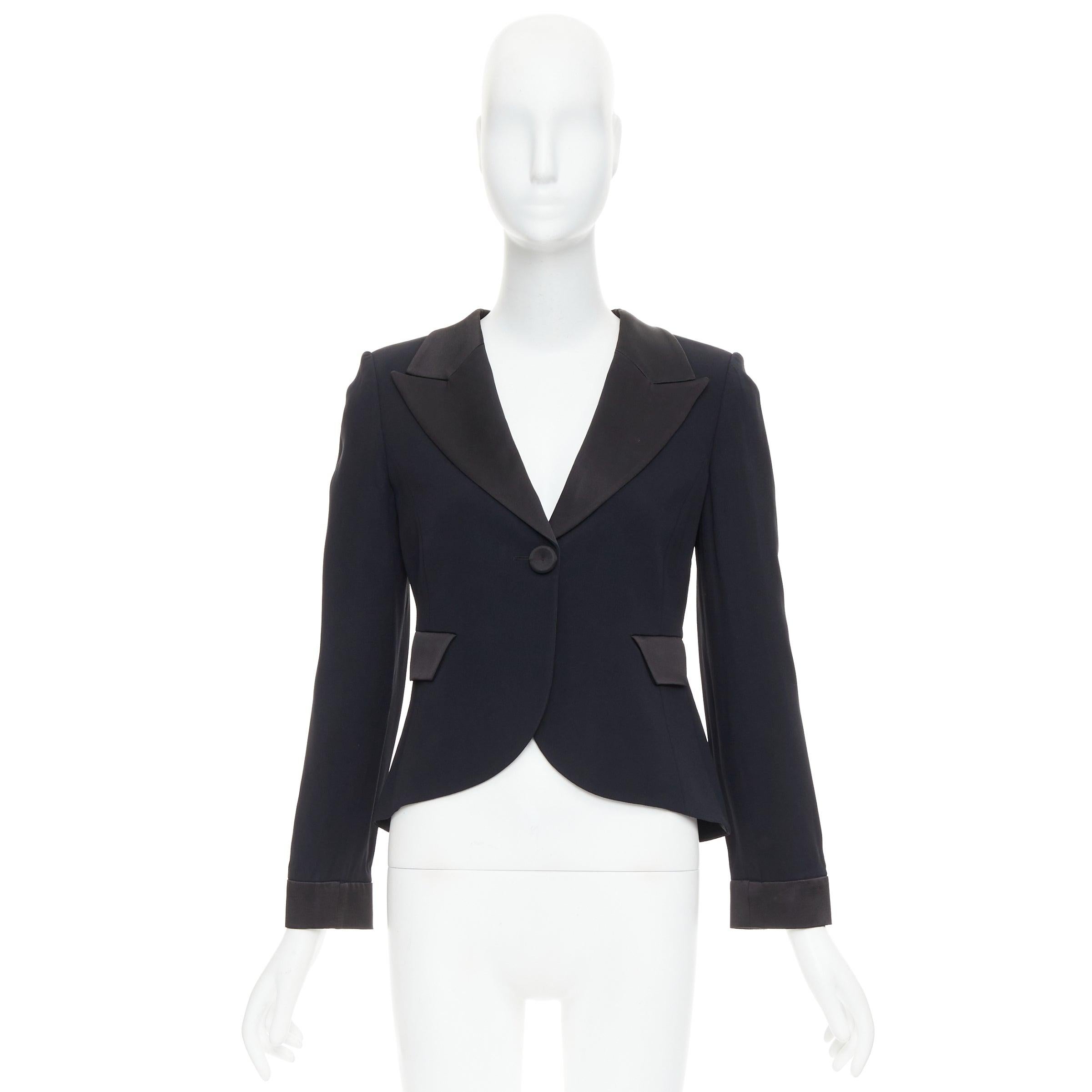 EMPORIO ARMANI black satin peak lapel cropped tuxedo blazer IT40 S For Sale 4