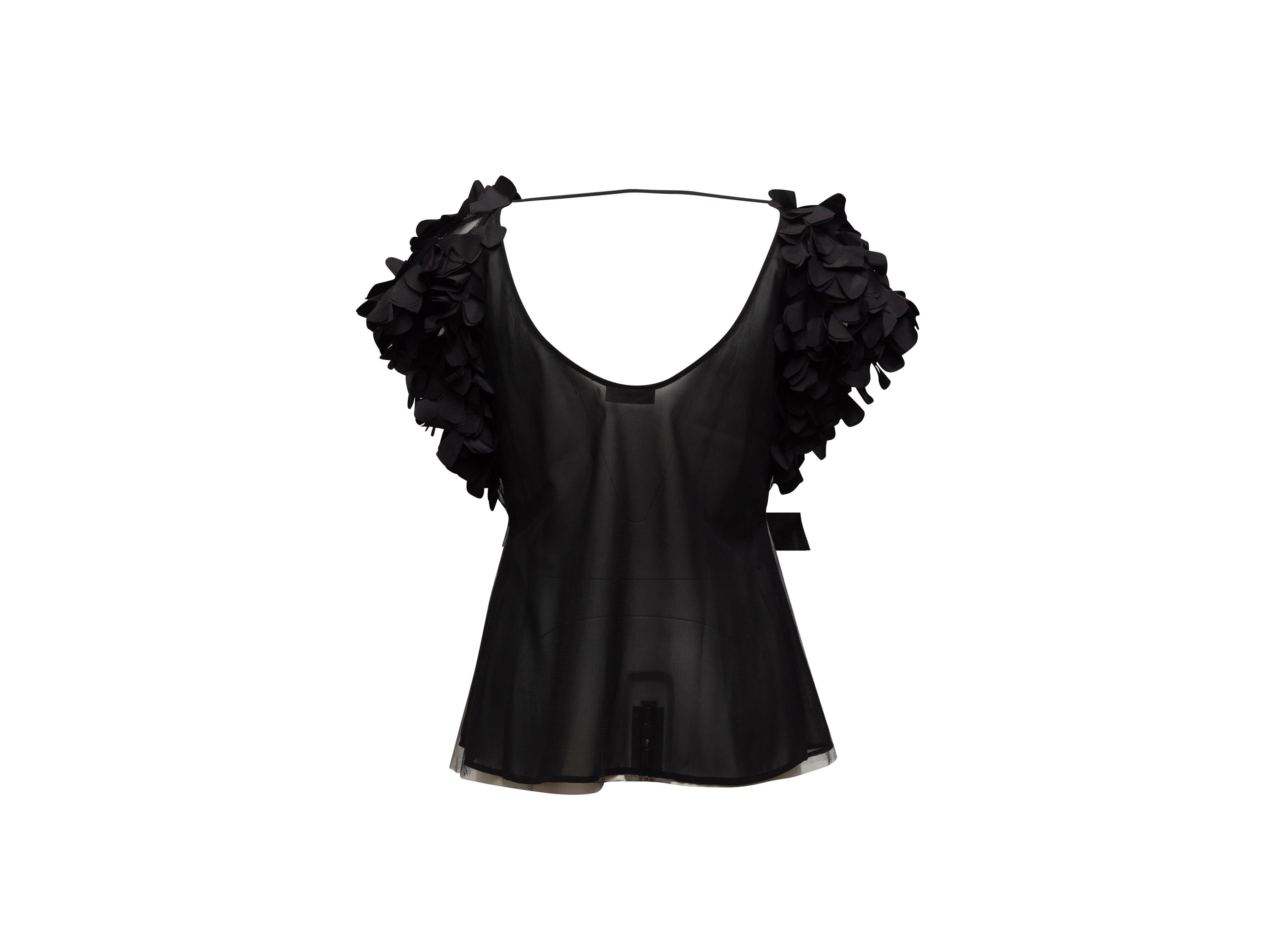 black top with sheer puff sleeves