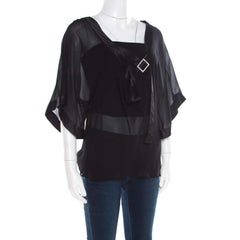 Emporio Armani Black Sheer Silk Embellished Satin Trim Blouse L