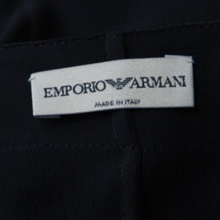 Emporio Armani Black Sheer Silk Embellished Satin Trim Blouse L Pour femmes en vente