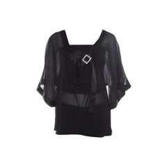 Emporio Armani Black Sheer Silk Embellished Satin Trim Blouse L