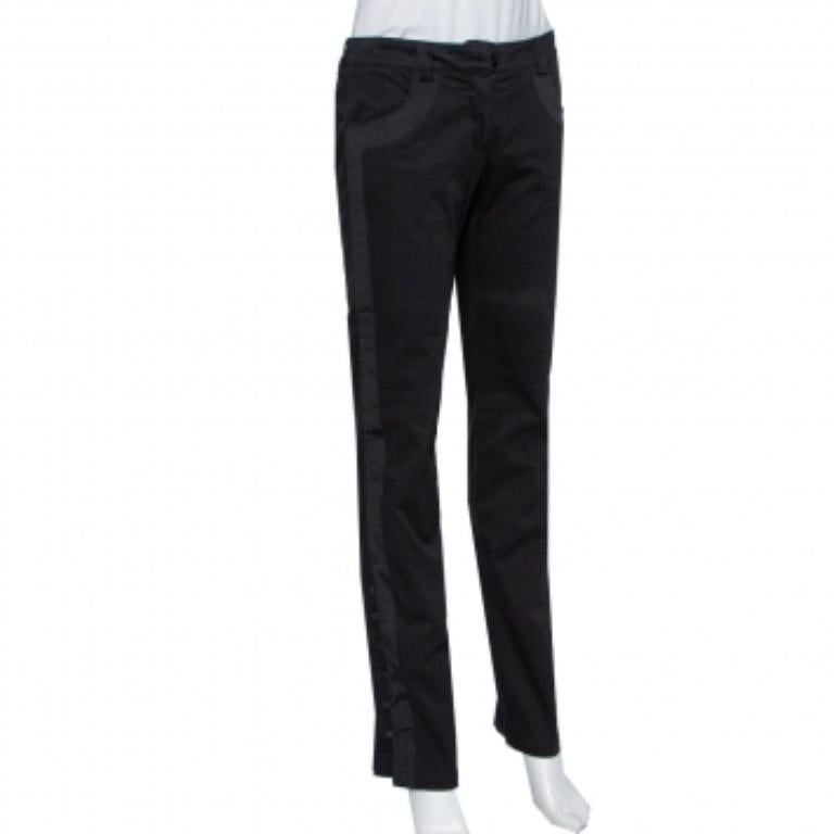 Emporio Armani Black Side Trim & Button Detail Trousers M In Good Condition For Sale In Dubai, Al Qouz 2