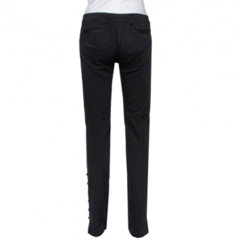 Women's Emporio Armani Black Side Trim & Button Detail Trousers M For Sale