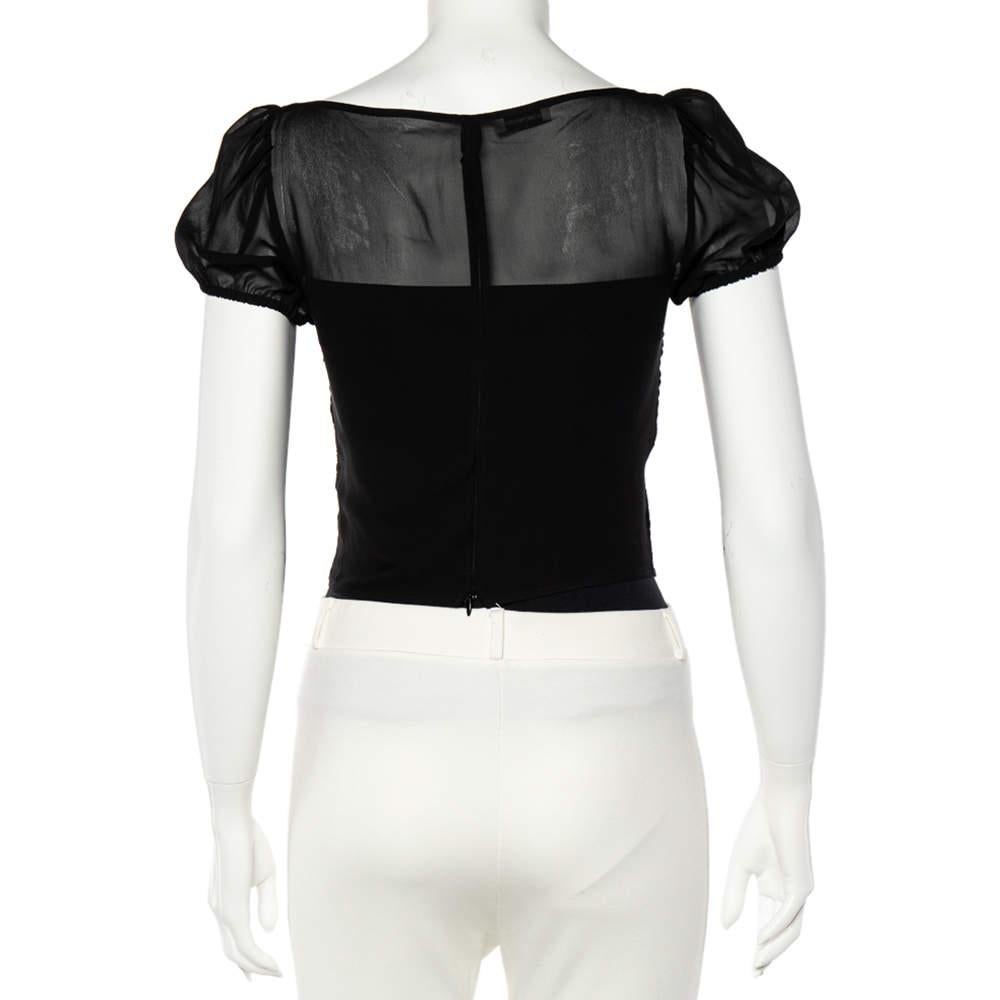 Emporio Armani Black Silk Smocked Sheer Top S In Good Condition In Dubai, Al Qouz 2