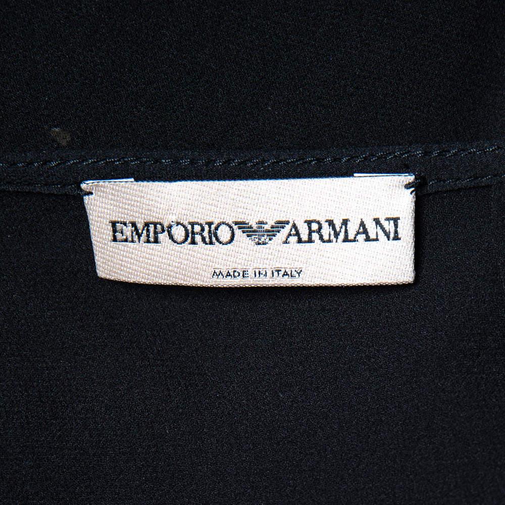 Emporio Armani Black Silk Smocked Sheer Top S 1