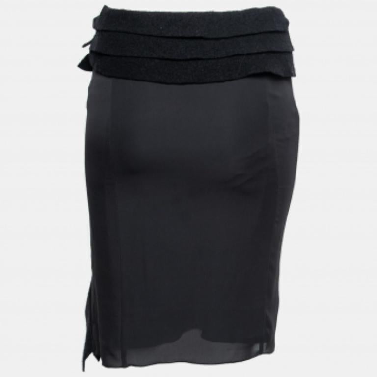Emporio Armani Schwarzer Rock mit Rüschenbesatz aus Seide und Wolle S Damen im Angebot