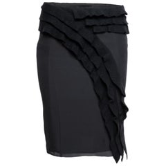 Emporio Armani Black Silk & Wool Ruffle Trimmed Skirt S
