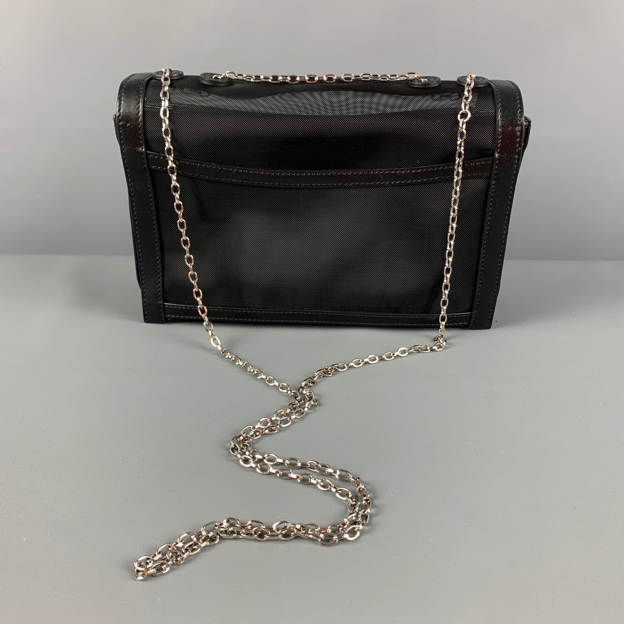 EMPORIO ARMANI Black Silver Mesh Leather Nylon Handbag In Good Condition For Sale In San Francisco, CA