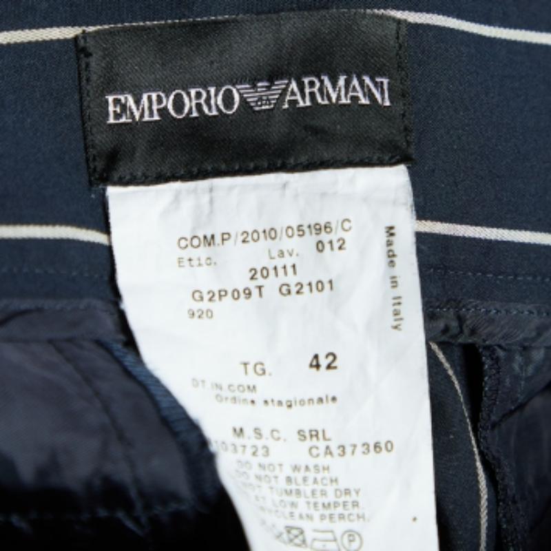 Women's Emporio Armani Black Striped Cotton Tapered Leg Pants M For Sale
