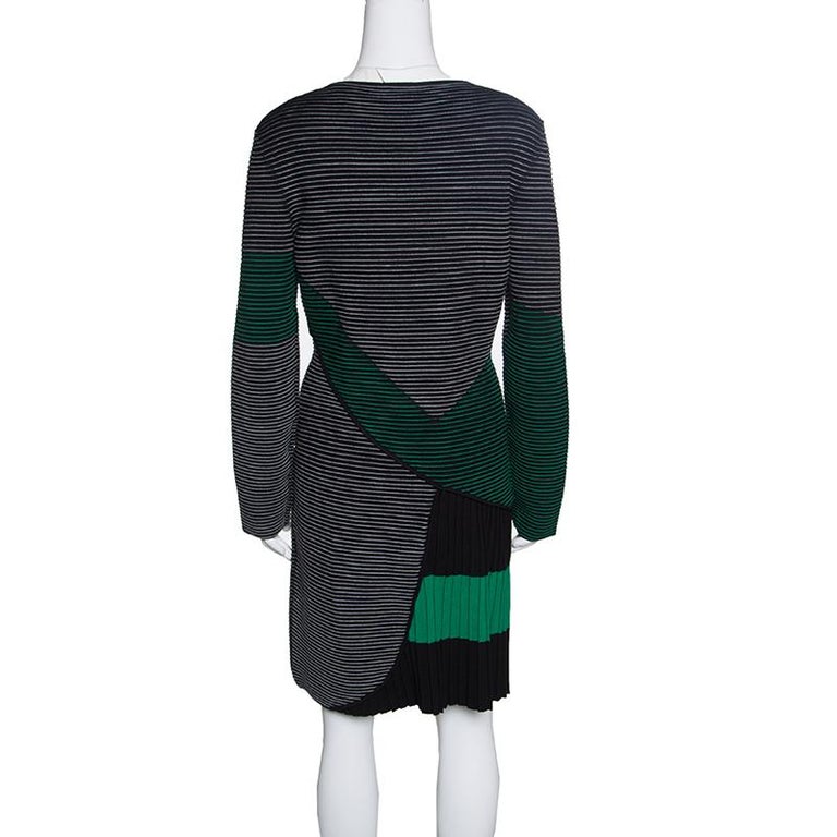 Emporio Armani Black Striped Knit Pleat Detail Long Sleeve Dress M For Sale At 1stdibs