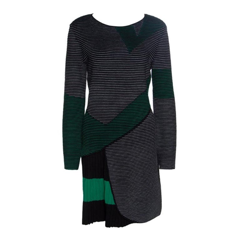 Emporio Armani Black Striped Knit Pleat Detail Long Sleeve Dress M For ...