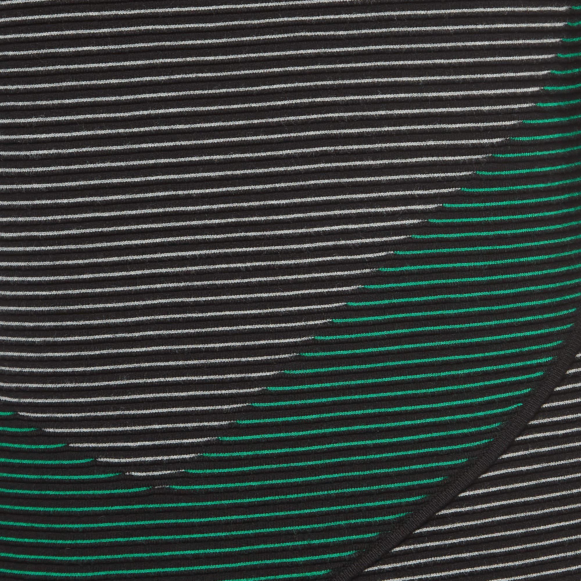 Emporio Armani Black Striped Knit Pleat Detail Short Dress M For Sale 1