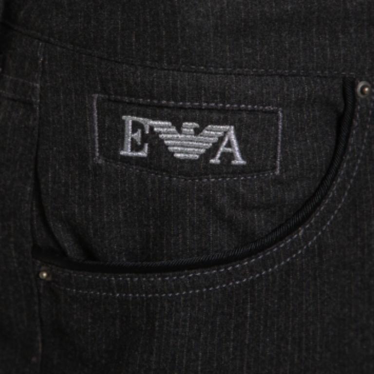 Emporio Armani Black Striped Straight Leg Trousers M In Excellent Condition For Sale In Dubai, Al Qouz 2
