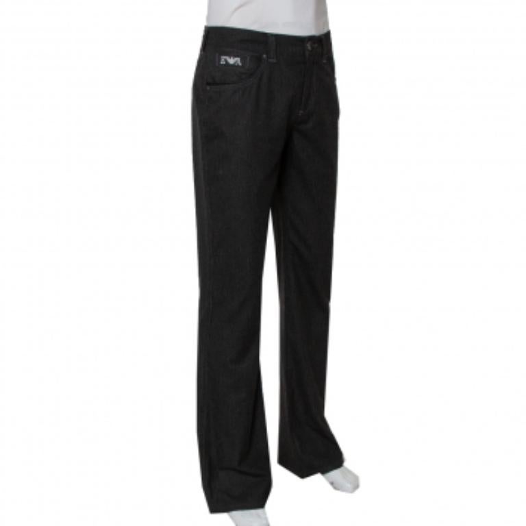 Men's Emporio Armani Black Striped Straight Leg Trousers M For Sale
