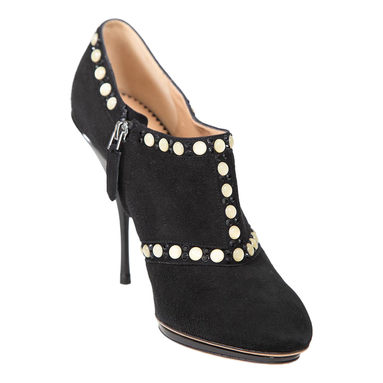 Emporio Armani Black Studded Suede Heels Size IT 40 For Sale
