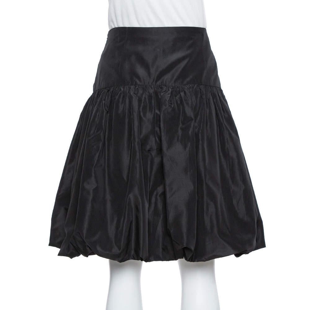 Emporio Armani Black Taffeta Gathered Short Skirt L In Excellent Condition In Dubai, Al Qouz 2
