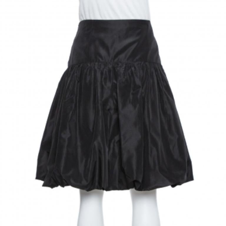 Emporio Armani Black Taffeta Gathered Short Skirt L For Sale 1