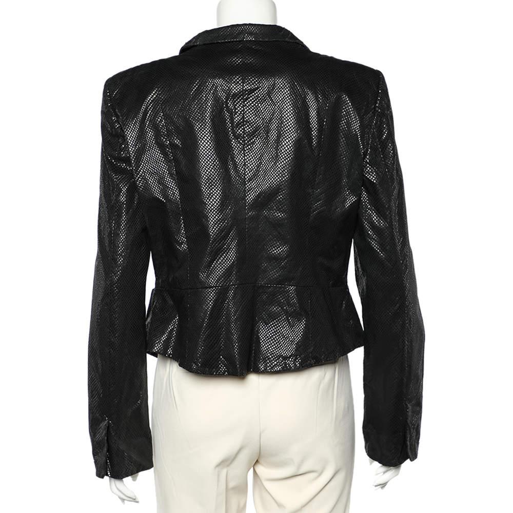 Emporio Armani Black Textured Cotton Zip Front Jacket L In Good Condition For Sale In Dubai, Al Qouz 2