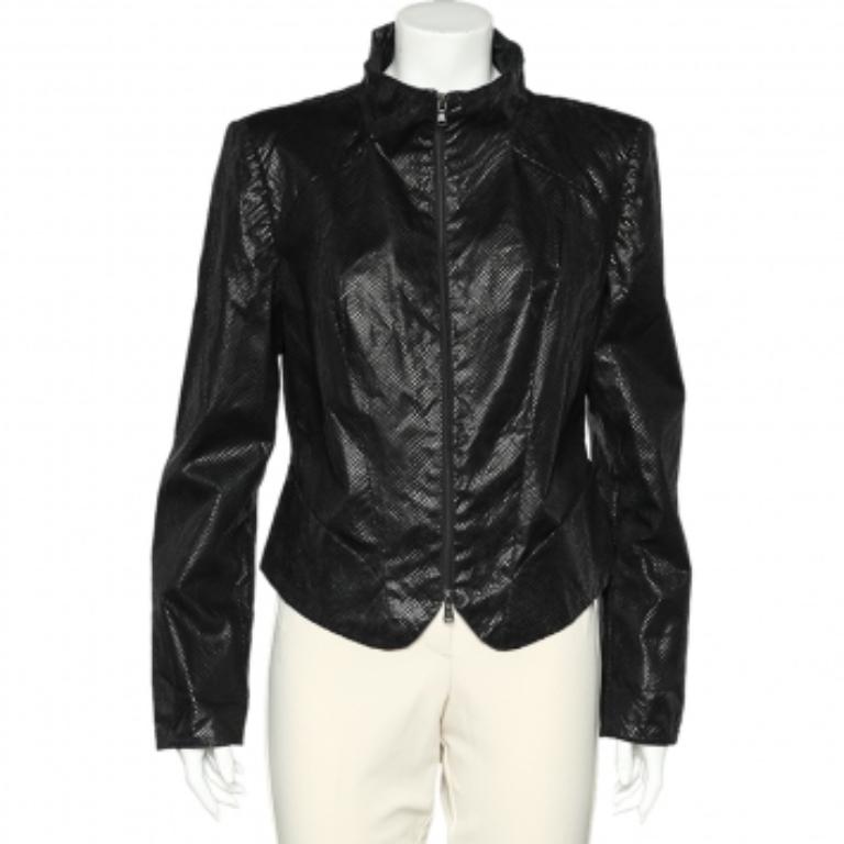Donna Emporio Armani - Giacca con zip in cotone testurizzato nero L. in vendita