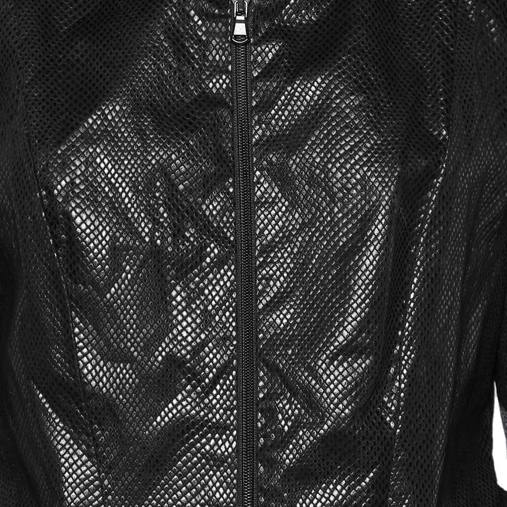 Emporio Armani Black Textured Cotton Zip Front Jacket L For Sale 1