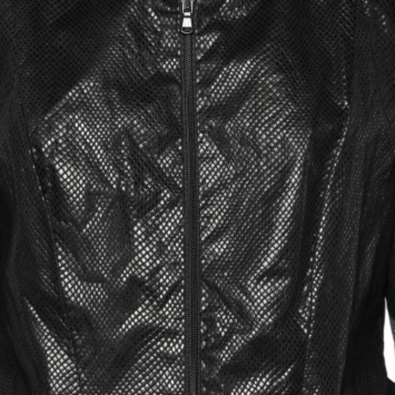 Emporio Armani - Giacca con zip in cotone testurizzato nero L. in vendita 1