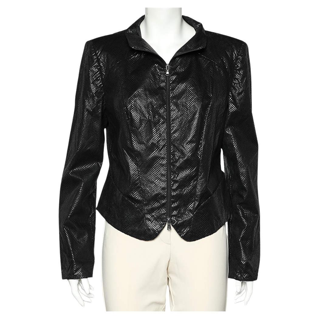 Emporio Armani Black Textured Cotton Zip Front Jacket L For Sale