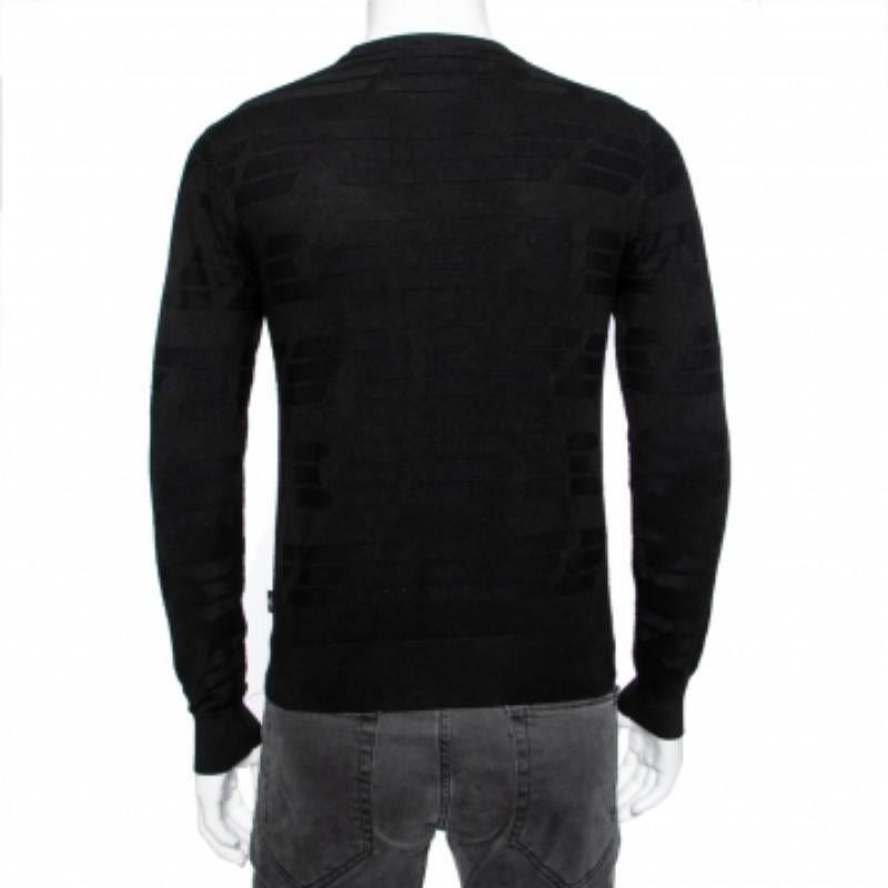 Nero Emporio Armani Maglione girocollo a maniche lunghe in maglia nera XS in vendita