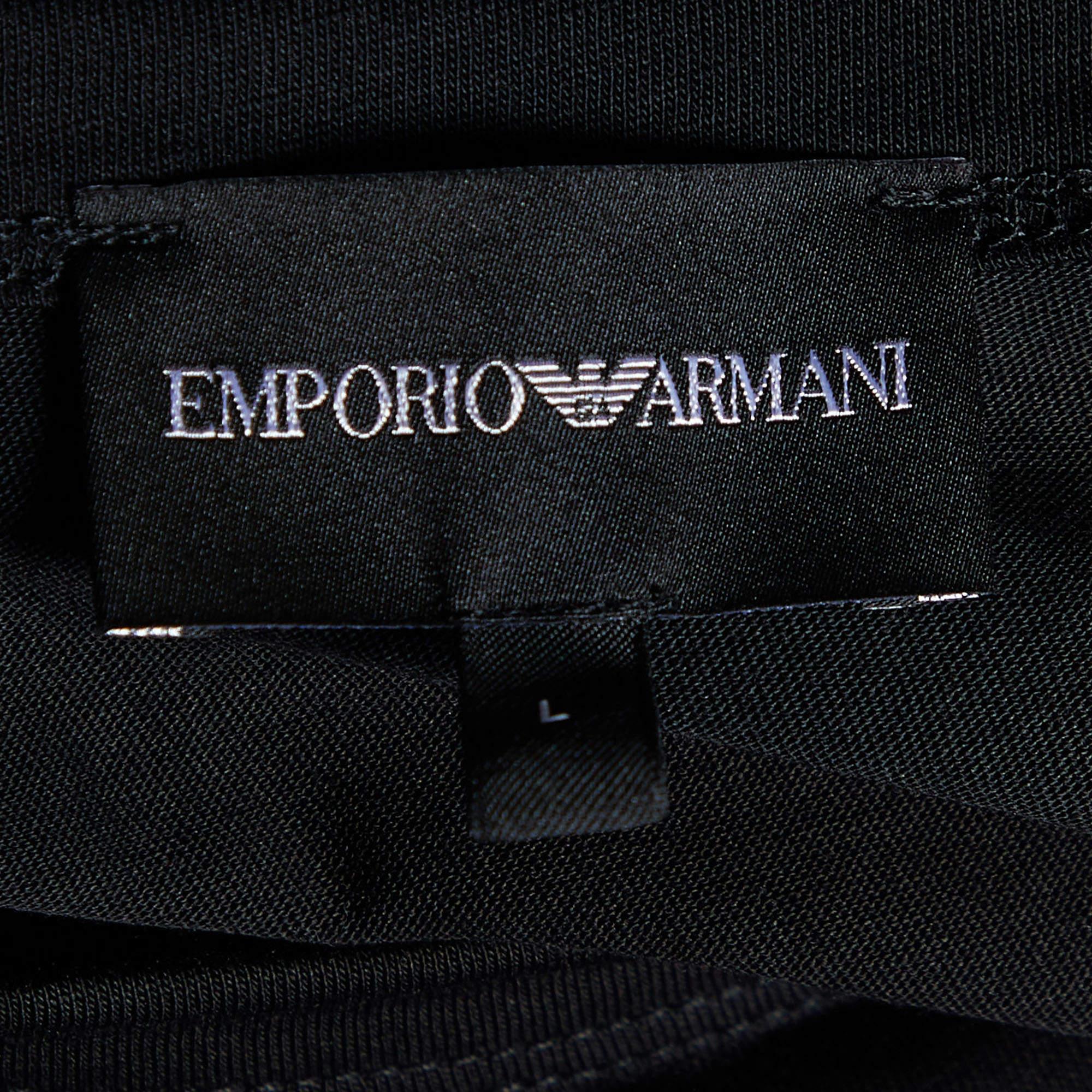 Emporio Armani Black Velour Pattern Cotton Knit T-Shirt L For Sale 1