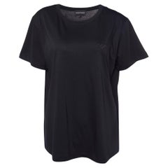 Emporio ARMANI T-Shirt en coton tricoté à motif velours noir L
