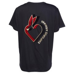 Emporio ARMANI T-Shirt en coton tricoté à motif velours noir L