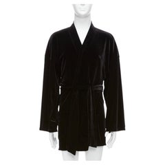 EMPORIO ARMANI black velvet GA embroidered logo belted robe jacket M