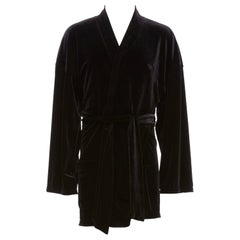 EMPORIO ARMANI giacca a vestaglia con cintura in velluto nero con logo ricamato GA M.