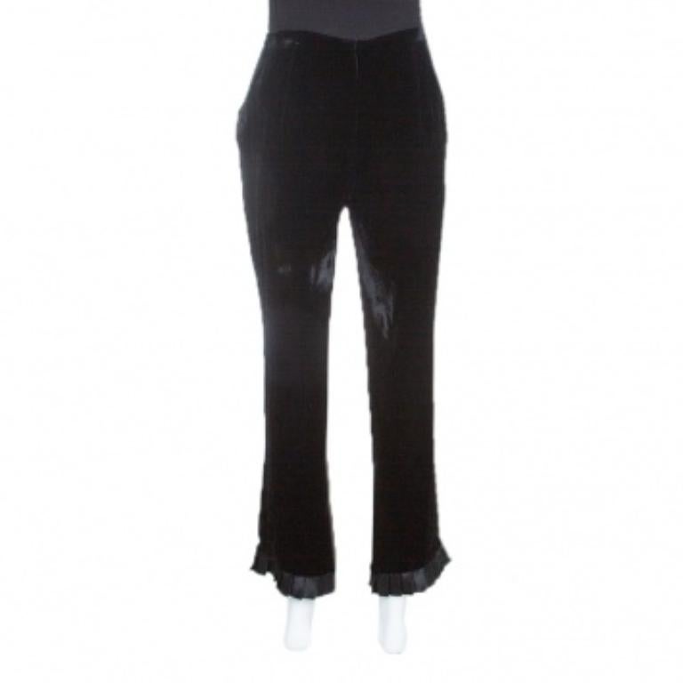 Nero Emporio Armani - Pantaloni con fondo a balze in velluto nero - S in vendita