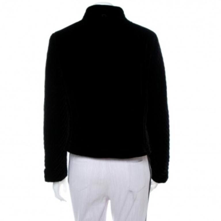 Emporio Armani Black Velvet Quilt Detail Stand Collar Jacket L In Excellent Condition For Sale In Dubai, Al Qouz 2