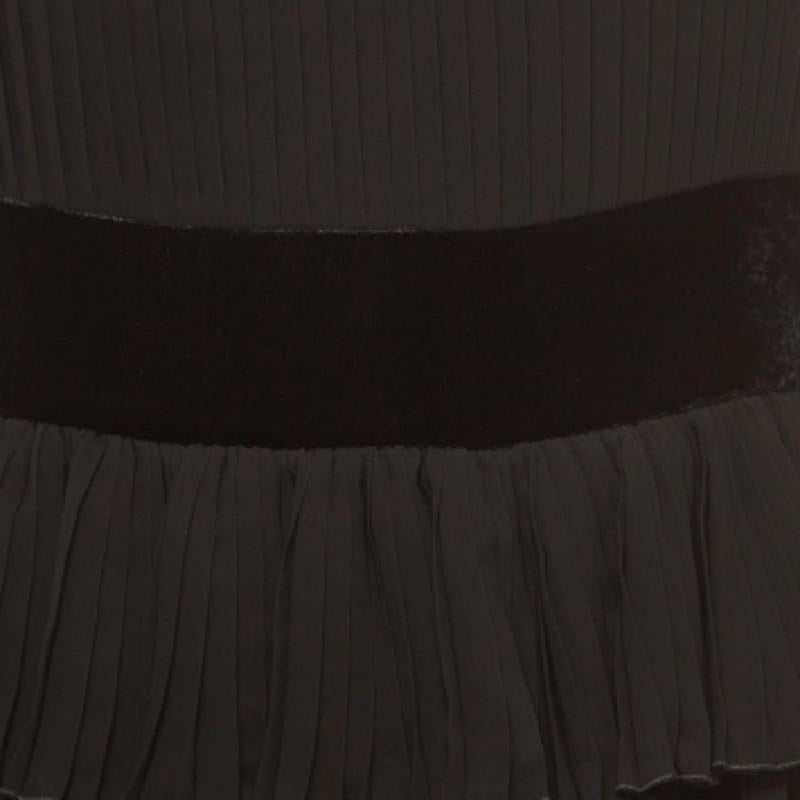 Nero EMPORIO ARMANI - Vestito midi a pieghe in crepe con bordi in velluto nero M. in vendita