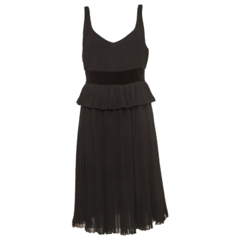 EMPORIO ARMANI - Vestito midi a pieghe in crepe con bordi in velluto nero M.