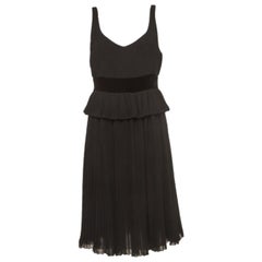 EMPORIO ARMANI - Vestito midi a pieghe in crepe con bordi in velluto nero M.