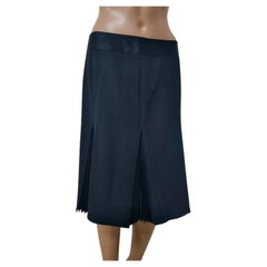 Emporio Armani Black Wool-Blend Midi Skirt with Knife-Pleat