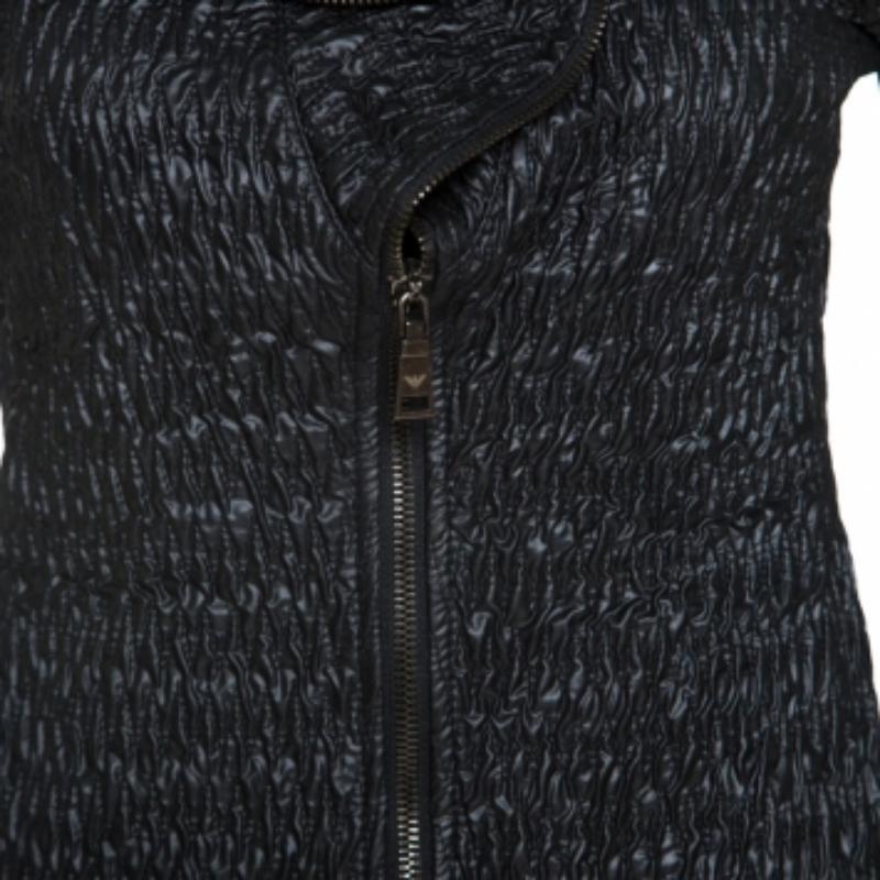 Emporio Armani Schwarz Zerknitterte Zip Front Jacke S im Angebot 2
