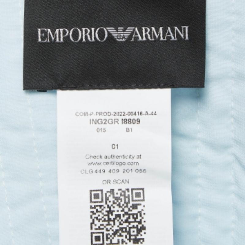 Set giacca e pantaloni in seta con stampa astratta blu di Emporio Armani M. 3