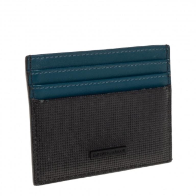 Emporio Armani Blue/Black Leather Card Holder For Sale 1