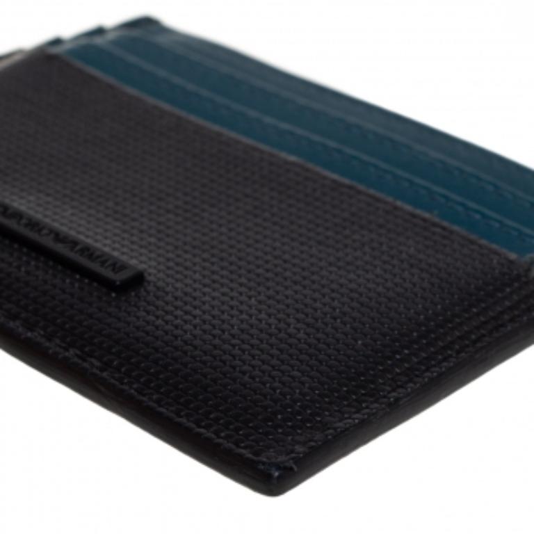 Emporio Armani Blue/Black Leather Card Holder For Sale 2