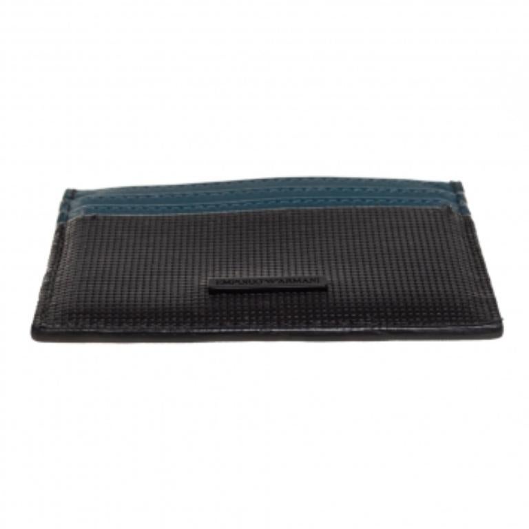 Emporio Armani Blue/Black Leather Card Holder For Sale 3