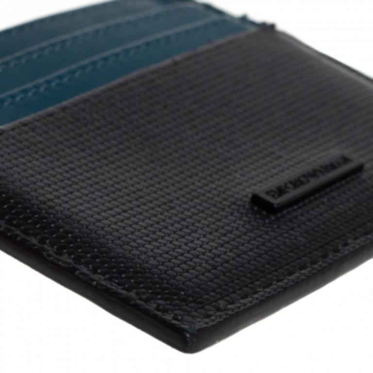 Emporio Armani Blue/Black Leather Card Holder For Sale 4